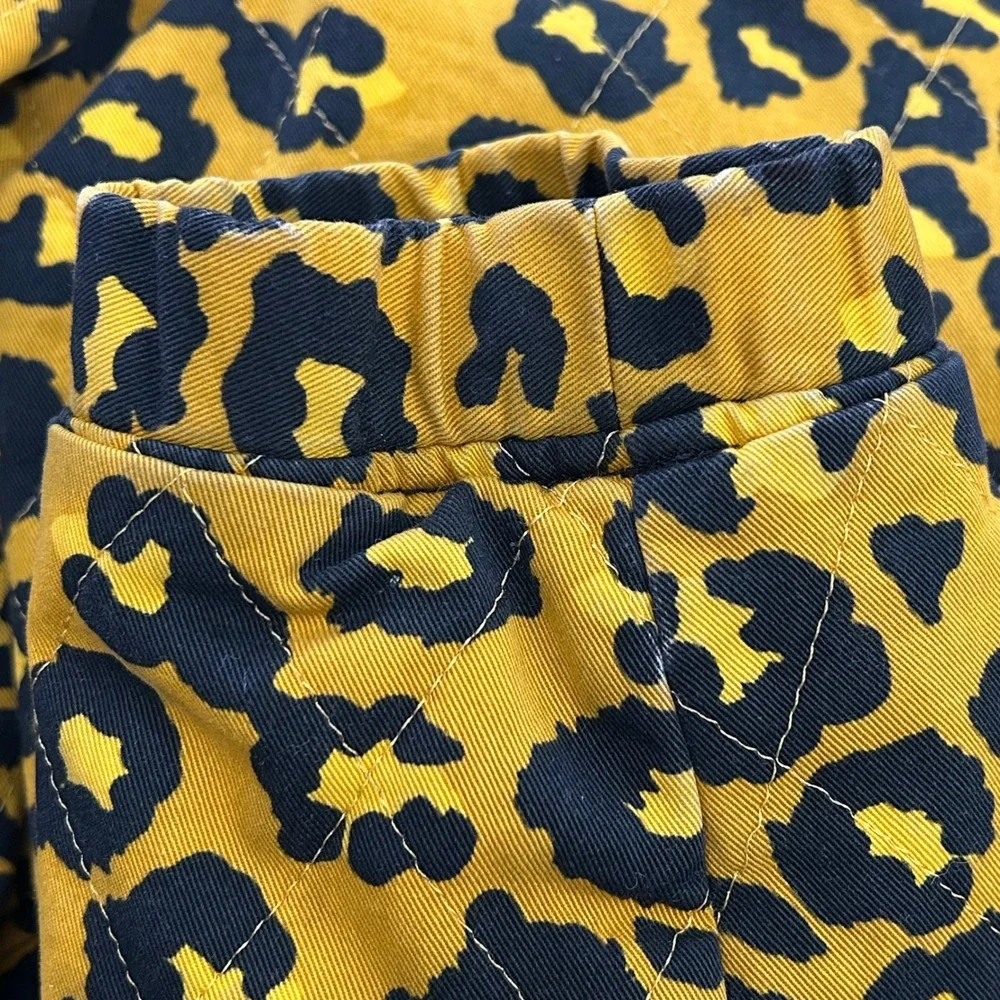 H&M Leopard Print‎ Bomber Jacket Mustard Yellow Black Quilted Full Zip Women M